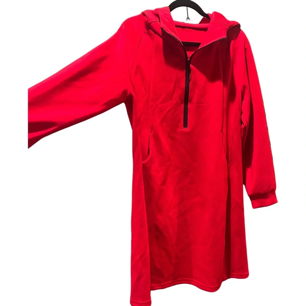 Red Hooded Dress with Zipper - Picture 2 of 11